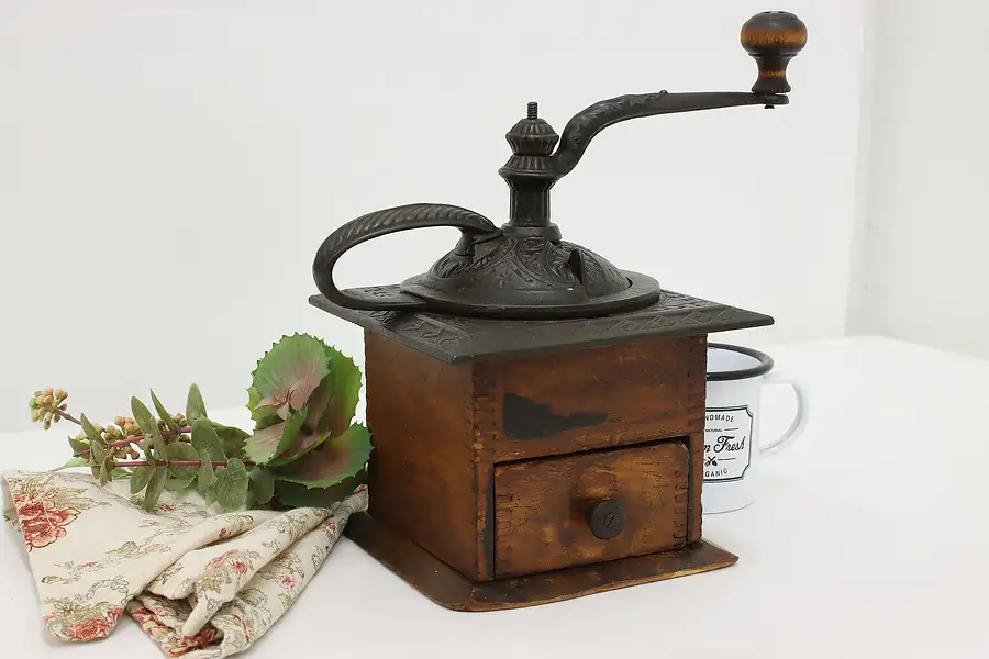 Main image of Farmhouse Antique Birch & Iron Tabletop Coffee Grinder