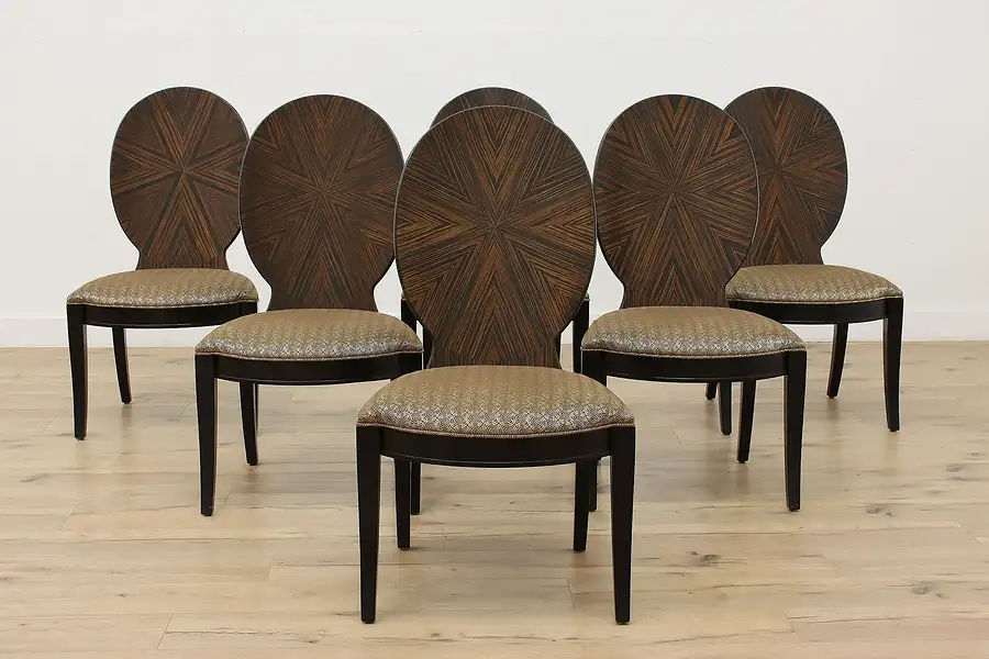 Main image of Set of 6 Macassar Ebony Upholstered Dining Chairs, Century