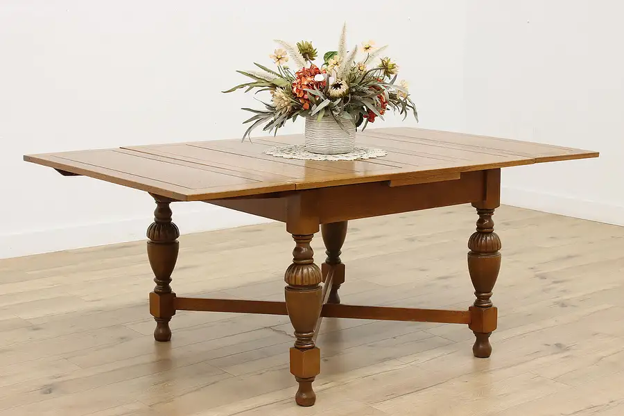 Main image of Tudor Antique English Oak Kitchen Dining Table 2 Leaves