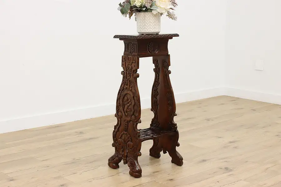 Main image of Carved Lions Vintage Secret Plant Stand Sculpture Pedestal