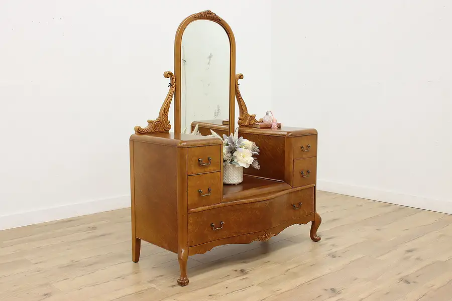 Main image of Birdseye Maple Antique Vanity or Dressing Table, Mirror