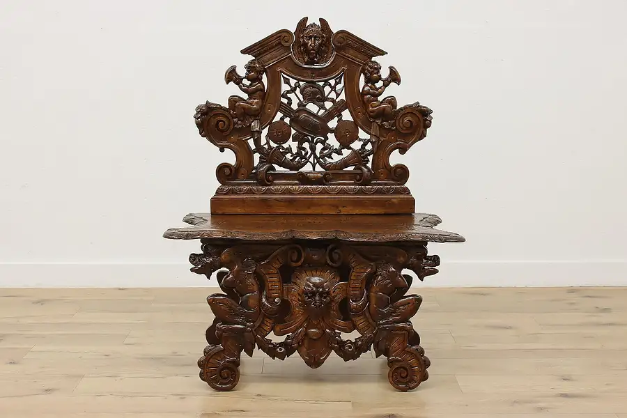 Main image of Renaissance Design Antique Walnut Hall Bench Lion & Dragons