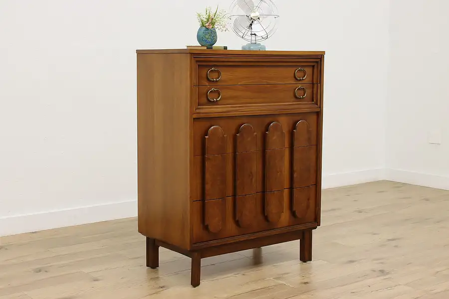 Main image of Midcentury Modern Vintage Walnut & Burl Dresser or Chest