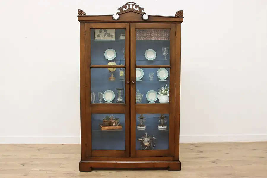 Main image of Victorian Antique Carved Walnut Bookcase or Display Cabinet