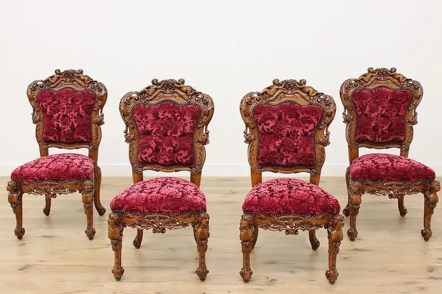 Main image of Set of 4 Vintage Baroque Dining or Parlor Chairs, Cherubs