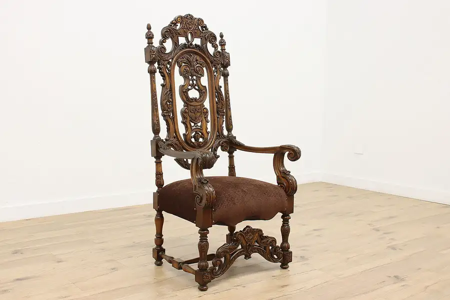 Main image of Italian Renaissance Design Antique Carved Throne Hall Chair