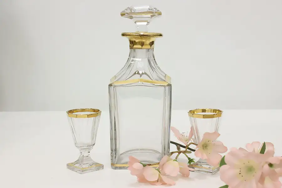 Main image of Traditional Vintage Painted Glass Decanter Set, 2 Glasses