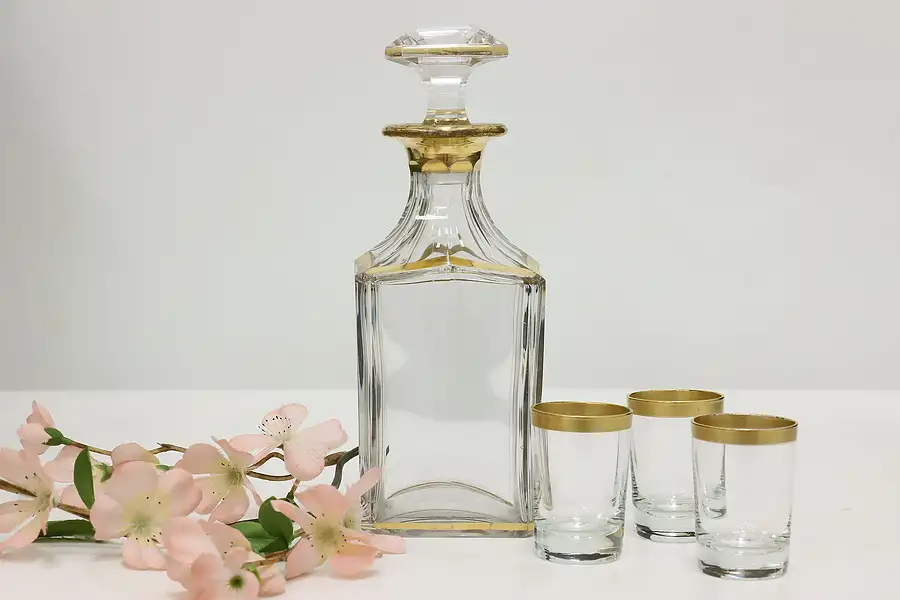 Main image of Traditional Vintage Painted Glass Decanter Set, 3 Glasses