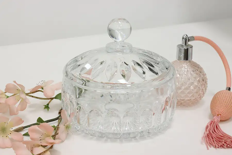 Main image of Traditional Vintage Cut Glass Covered Candy Bowl or Key Dish