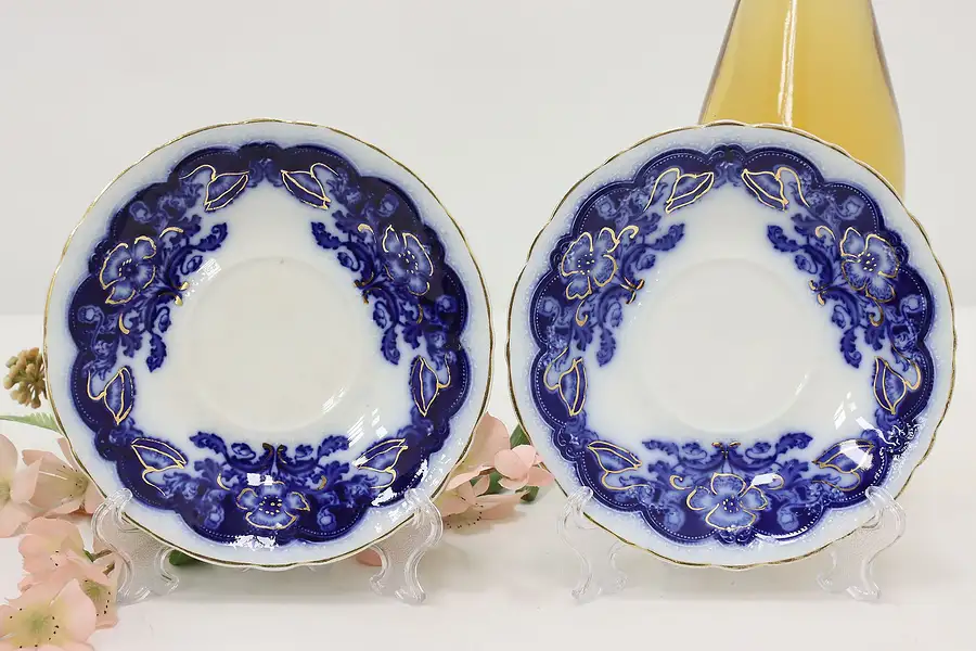 Main image of Pair of Victorian Antique Flow Blue China Saucers, Johnson