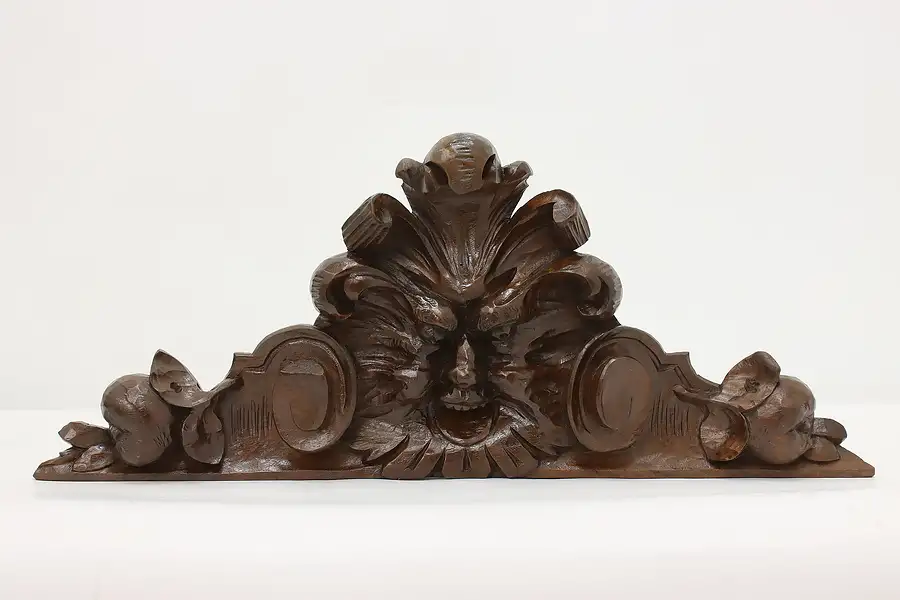 Main image of Renaissance Antique Carved Walnut Salvage Crest, Green Man