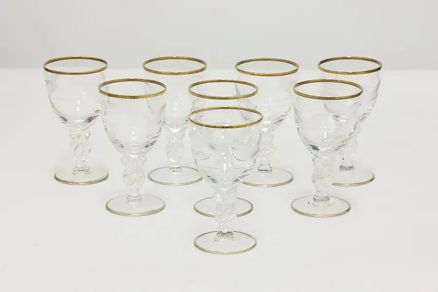 Main image of Set of 8 Vintage Danish Etched Seagull Sherry Goblets Lyngby