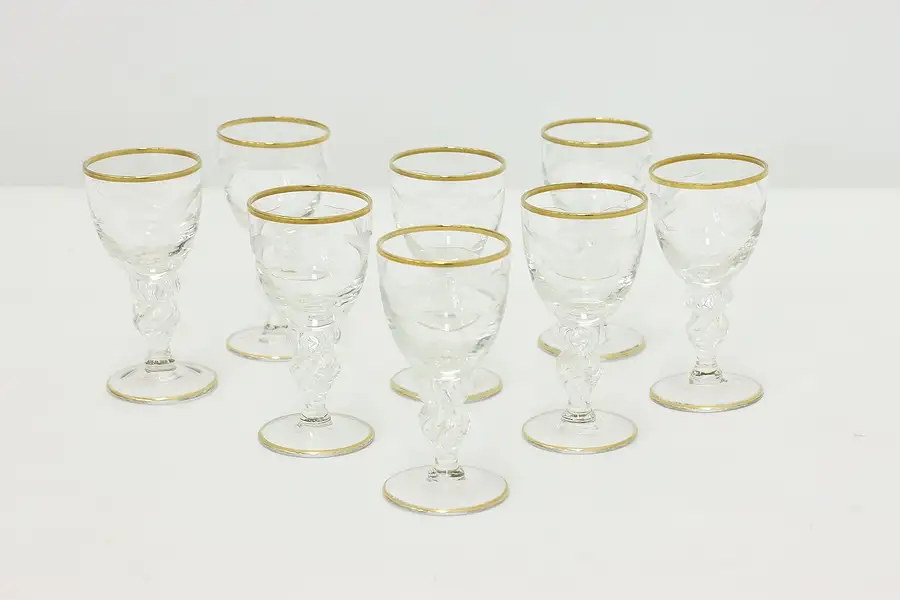 Main image of Set of 8 Vintage Etched Seagull Cordial Goblets, Lyngby