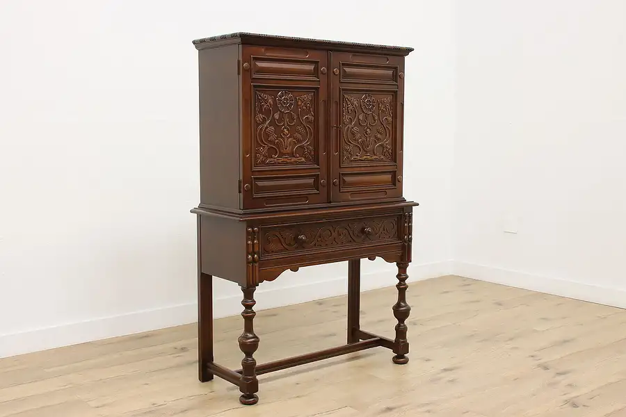 Main image of Tudor Design Antique Carved China or Bar Cabinet, Berkey