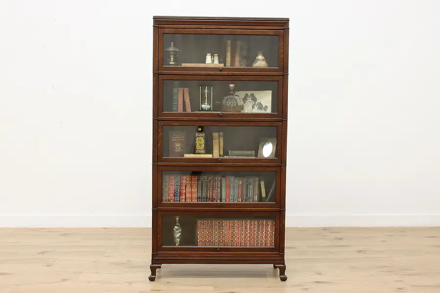 Main image of Arts & Crafts Antique 5 Stack Lawyer Bookcase Display, Macey