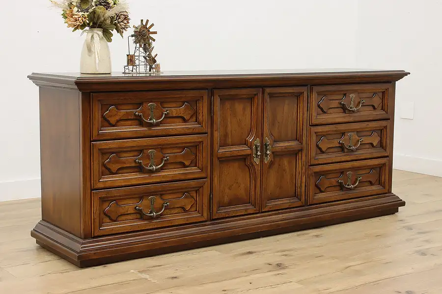 Main image of Tudor Design Vintage Pecan Low Dresser or Chest, Henredon