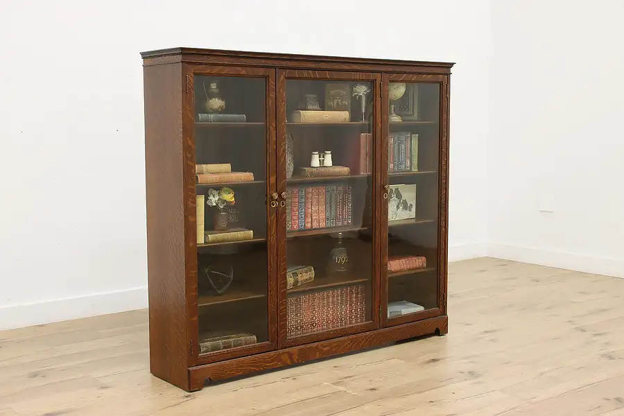 Main image of Victorian Antique Triple Oak Office Library Bookcase Revell