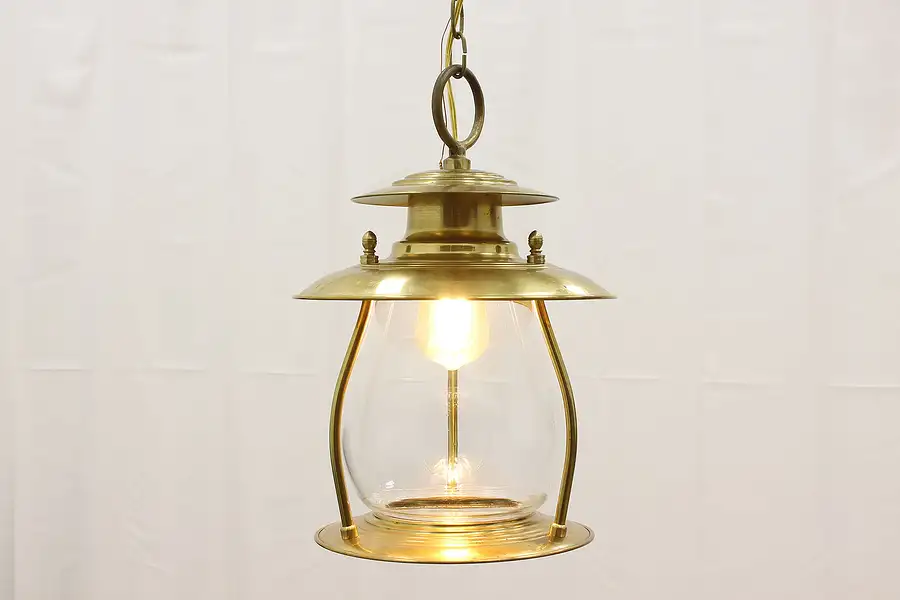 Main image of Nautical Design Vintage Brass & Wavy Glass Lantern Fixture