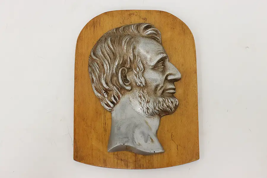 Main image of President Abraham Lincoln Antique Aluminum & Birch Plaque