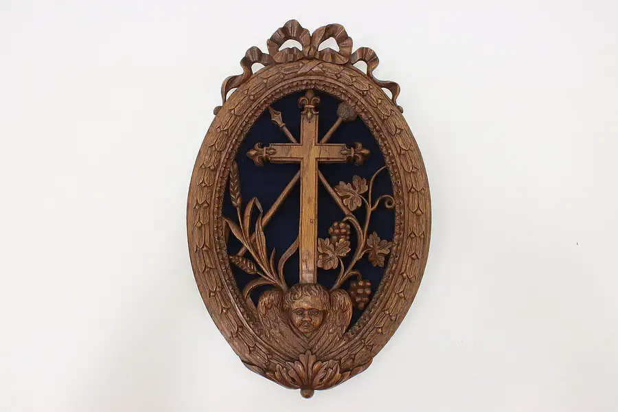 Main image of European Antique Carved Oak Religious Cross Wall Plaque