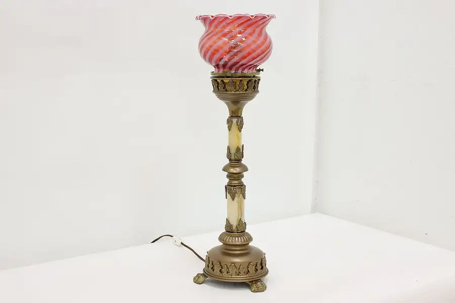 Main image of Classical Design Vintage Table Lamp, Cranberry Swirl Shade