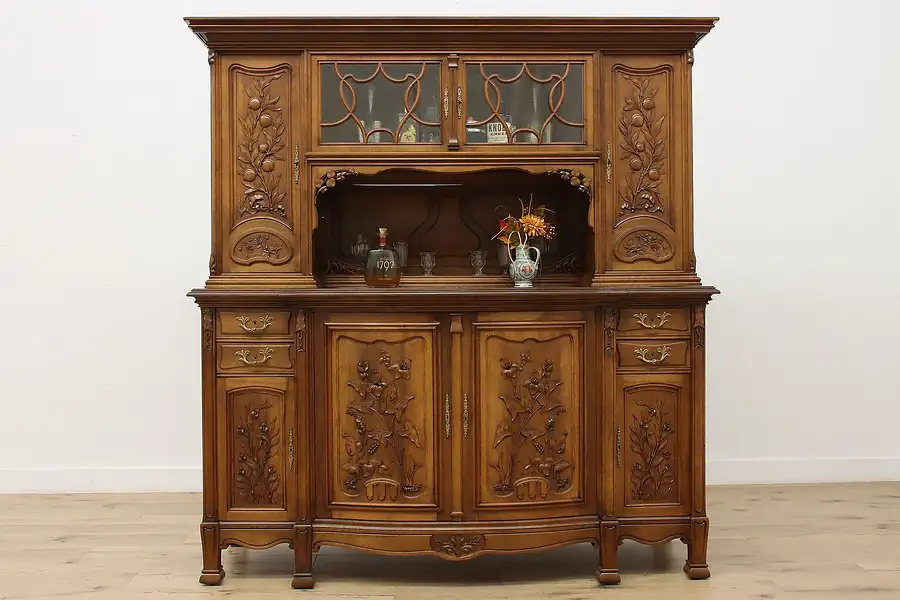 Main image of Art Nouveau Antique Carved Walnut Sideboard or Bar Cabinet