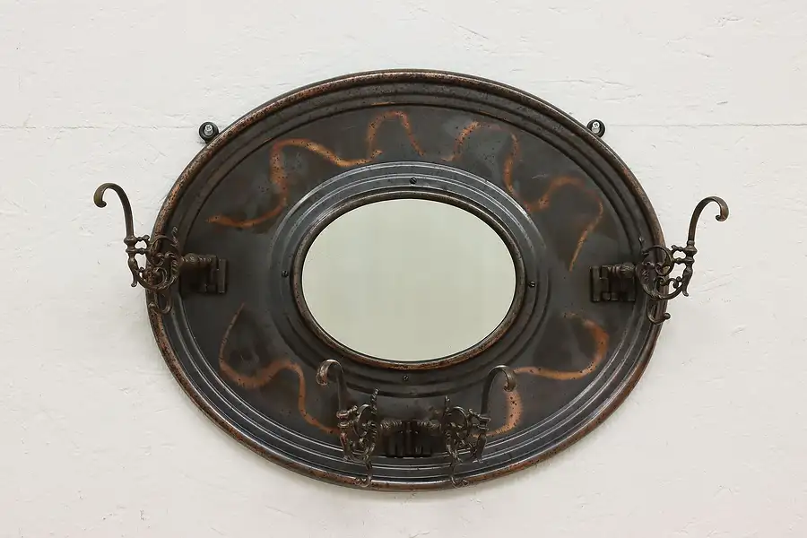 Main image of Victorian Antique Tin & Copper Flashed Mirror & Hat Rack