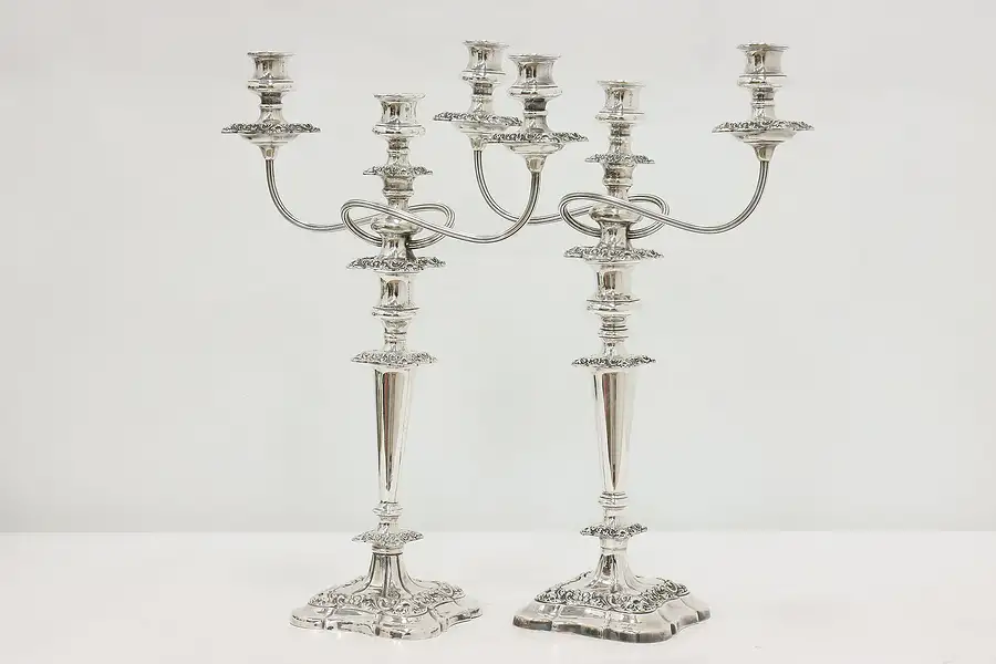 Main image of Pair of Georgian Antique Silverplate Convertible Candelabras