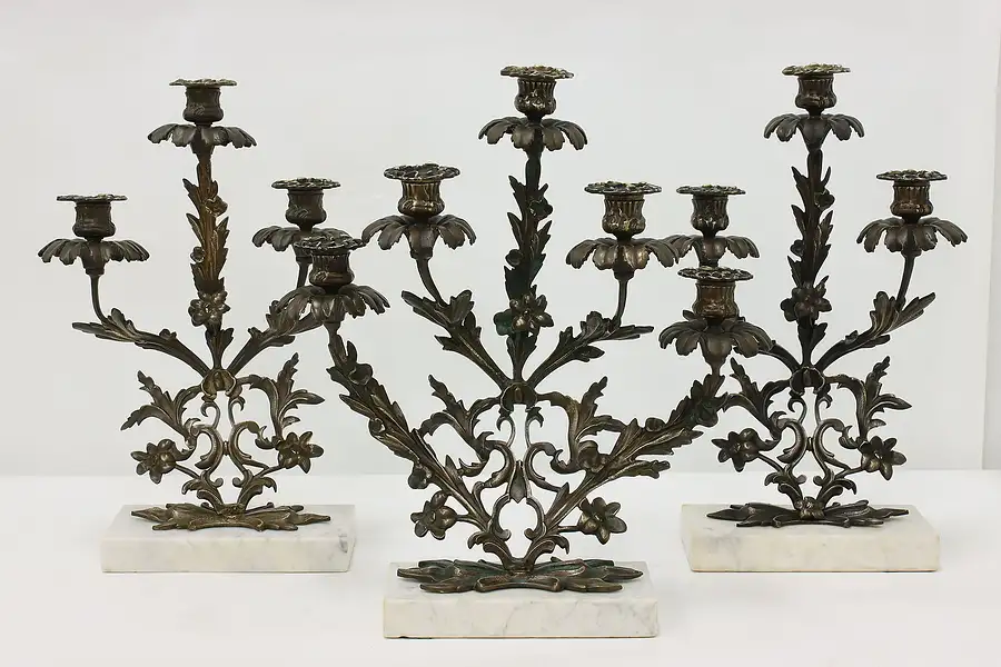 Main image of Set of 3 Antique Victorian Bronze & Marble Triple Candelabra