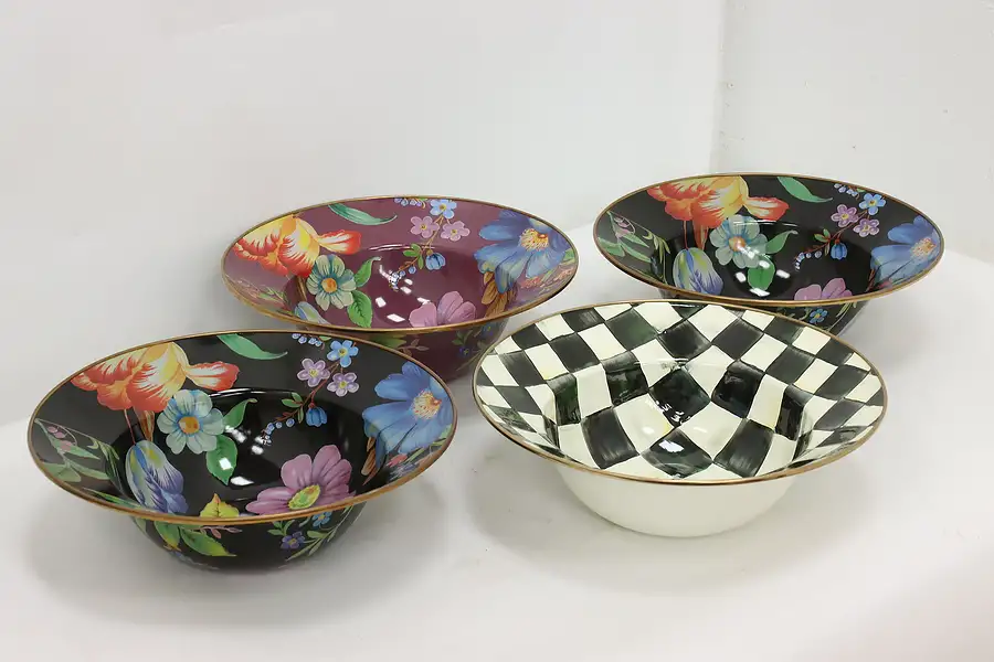 Main image of Set of 4 Vintage Enamel 12" Salad or Serving Bowls, Childs