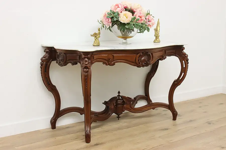 Main image of Victorian Antique Carved Rosewood Marble Top Console Table