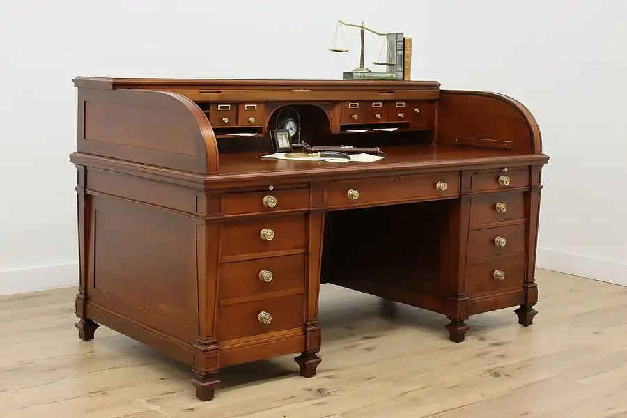 Main image of Traditional Antique Walnut Roll Top Office Desk, Doten