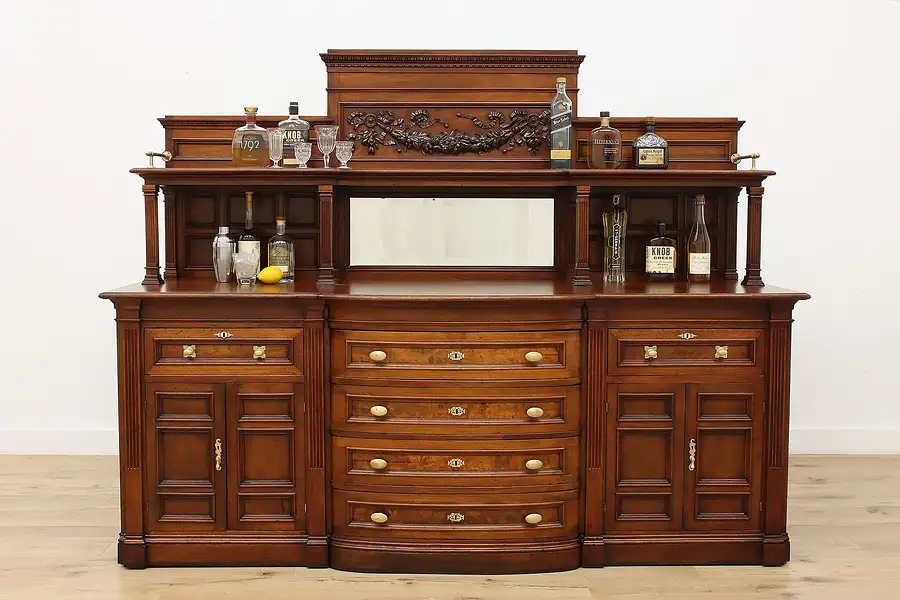 Main image of Victorian Walnut Antique Back Bar Cabinet Server Sideboard