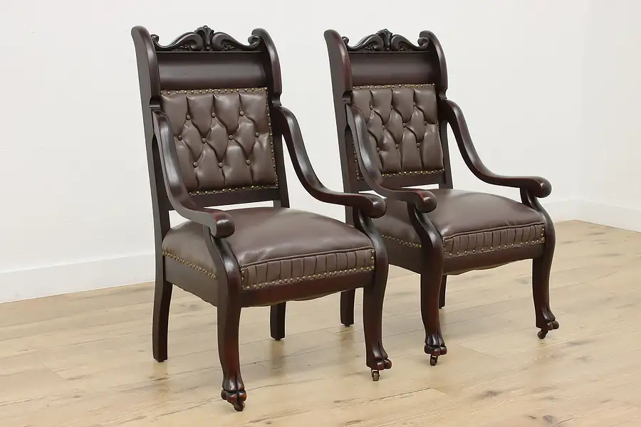 Main image of Pair of Empire Antique Carved Mahogany Chairs