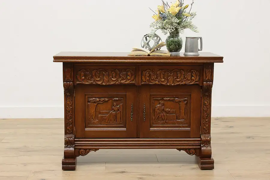 Main image of Renaissance Vintage Carved Oak Buffet TV or Hall Console