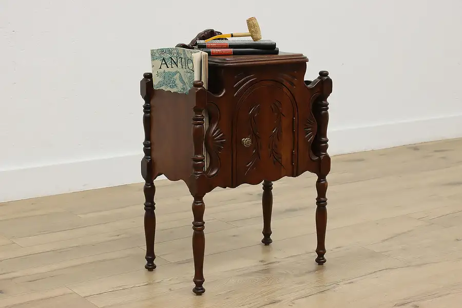 Main image of Art Deco Antique Walnut Chairside Humidor & Magazine Rack