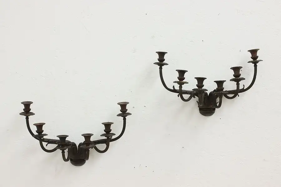 Main image of Pair of Renaissance Design Vintage Bronze 6 Candle Sconces