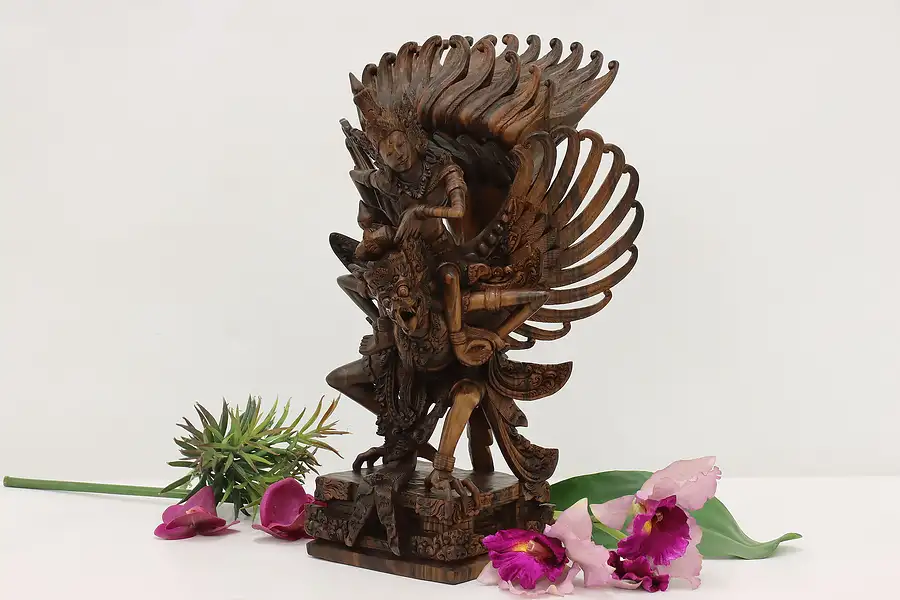 Main image of Hindu Vishnu & Garuda Gods Vintage Carved Rosewood Sculpture