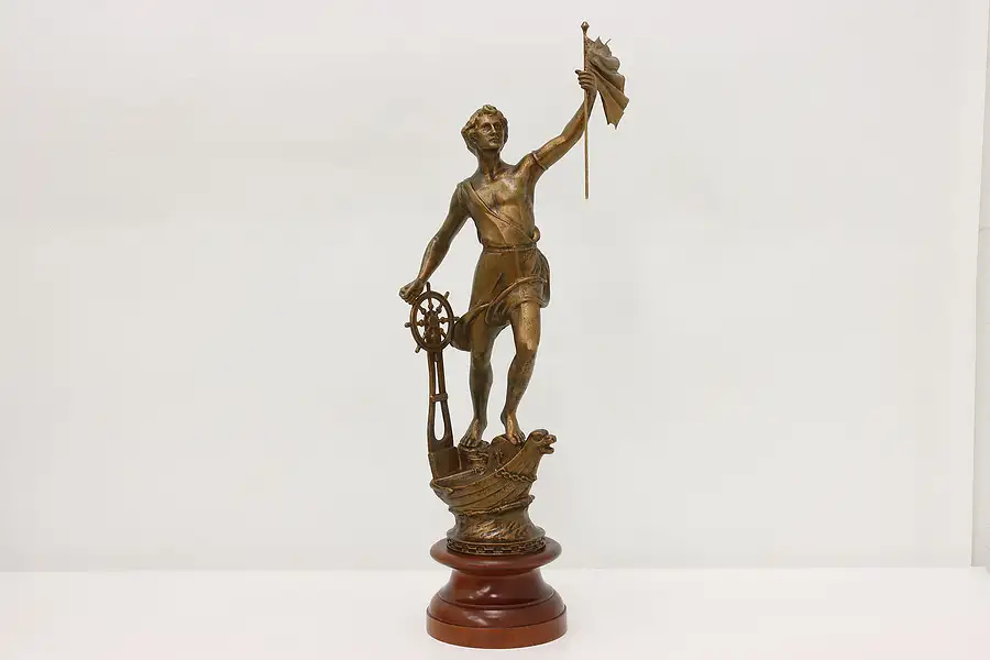 Main image of Ship Captain Sculpture French Antique Bronzed Statue 27"