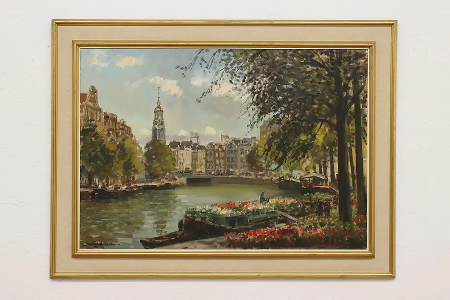 Main image of Amsterdam Dutch Vintage Original Oil Painting Muehlhaus 48"