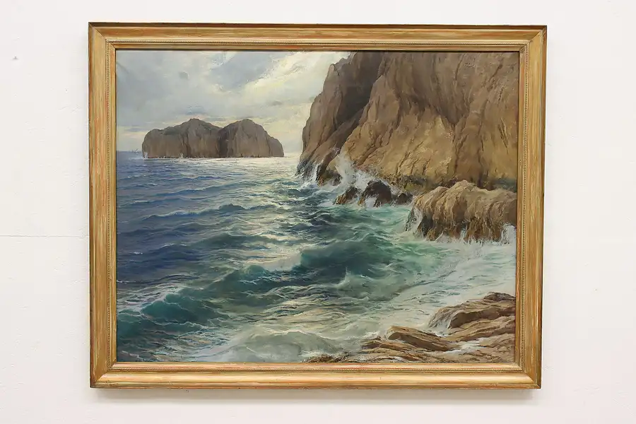 Main image of Capri Coastline Vintage Original Oil Painting Federico 54.5"