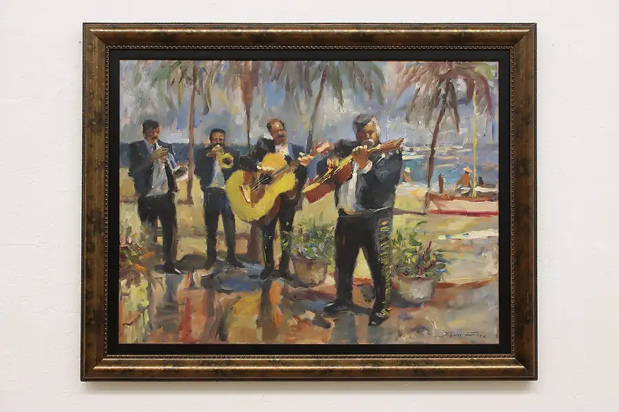 Main image of Mariachi Band Vintage Original Oil Painting, Fox 47.5"