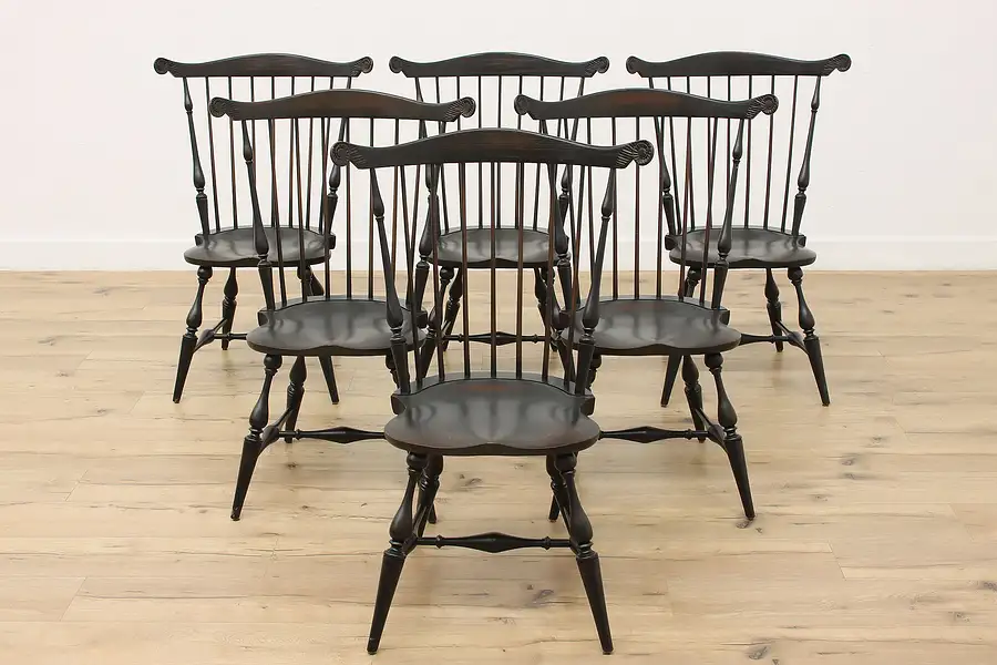 Main image of Set of 6 Vintage Colonial Windsor Dining Chairs by Antiquity