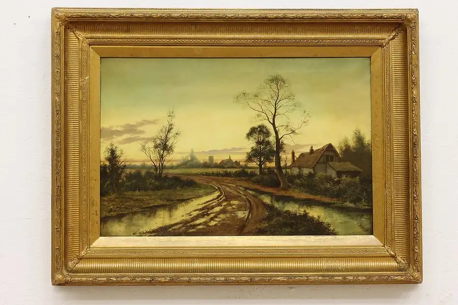 Main image of English Countryside Antique Original Oil Painting Cole 40.5"