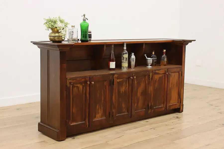 Main image of Farmhouse Antique Country Pine Bar, Kitchen or Store Counter