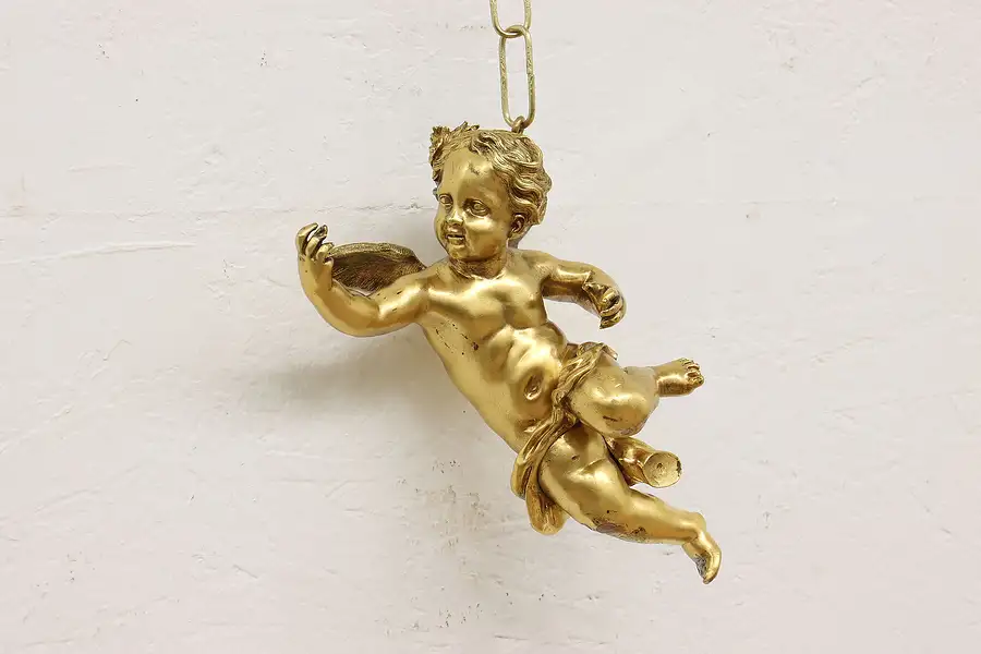 Main image of Victorian Antique Gilt Bronze Hanging Angel Cherub Sculpture