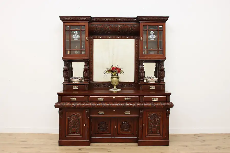 Main image of Victorian English Antique Mahogany Backbar Sideboard, Hall