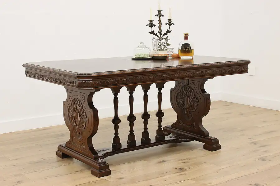 Main image of Renaissance Antique Walnut Dining Table Library Desk, Leaves