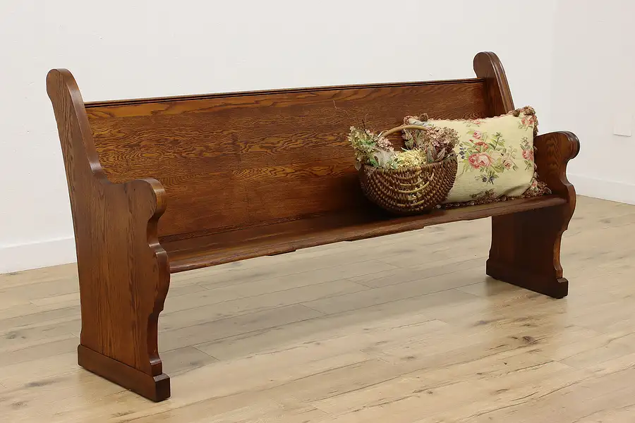 Main image of Victorian Antique Carved Oak Church Pew, Hall or Porch Bench