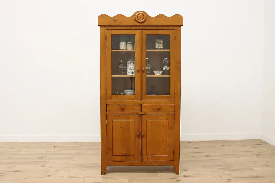 Main image of Farmhouse Vintage Pine Kitchen Cabinet or Pantry Cupboard